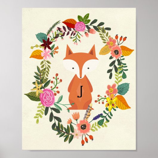 Poster monogramme d'affiche de pépinière renard (Devant)