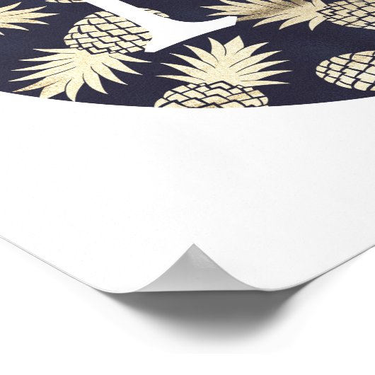 Poster monogramme d'ananas mignon en fausse feuille d'or (Coin)