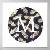 Poster monogramme d'ananas mignon en fausse feuille d'or (Devant)