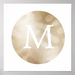 Poster monogramme d'ananas rose d'or à fausse feuille mig