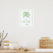 Poster Monogramme d'arbre de palmier vert et blanc (Cuisine)