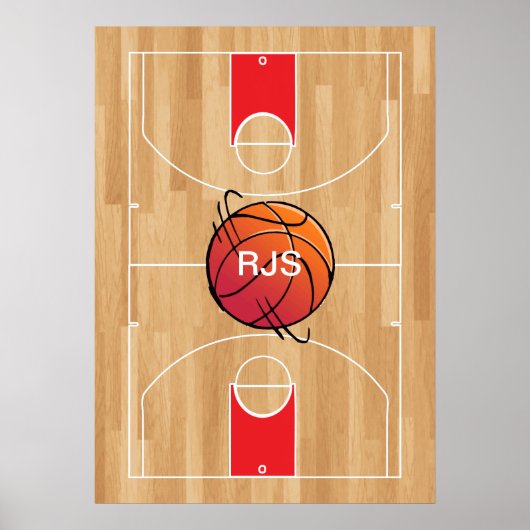 Poster Monogramme de basket-ball sur terrain de basket-ba (Devant)