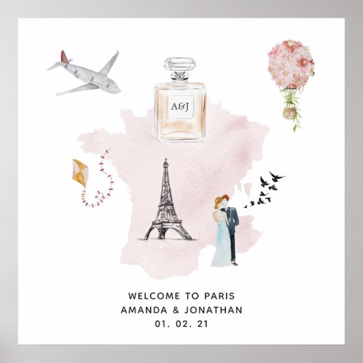 Poster Monogramme de bienvenue de mariage à thème Paris a (Devant)