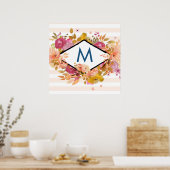 Poster Monogramme de bouquet floral orange et rose (Cuisine)