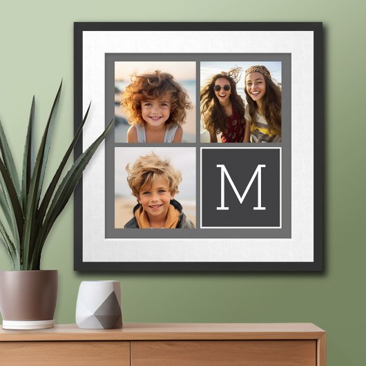 Poster Monogramme de collection de photos Turquoise et gr