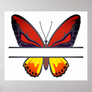 Poster Monogramme de fractionnement de papillon orange pe