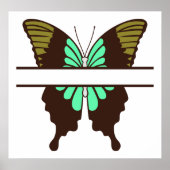 Poster Monogramme de fractionnement de papillon vert pers (Devant)