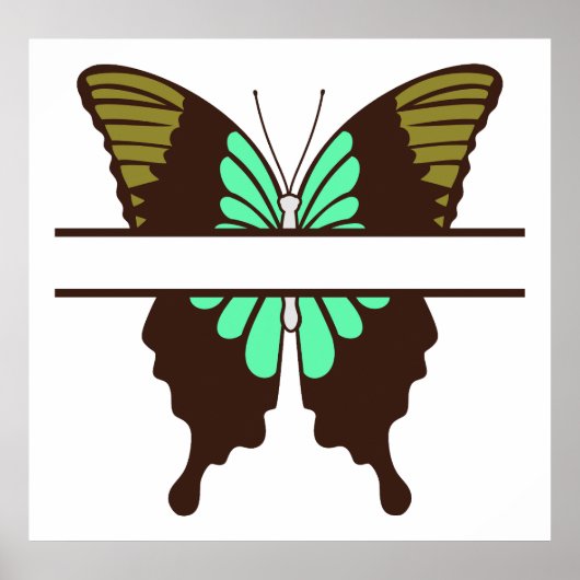 Poster Monogramme de fractionnement de papillon vert pers (Devant)