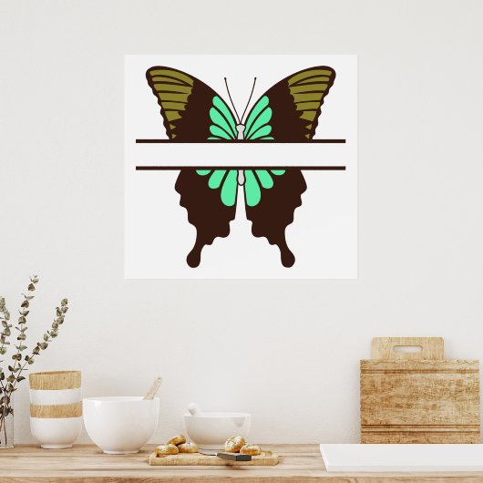 Poster Monogramme de fractionnement de papillon vert pers (Cuisine)