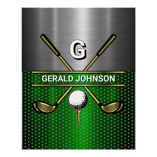 Poster Monogramme de golf Metallic Green et Argent (Devant)