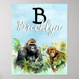 Poster Monogramme de la jungle de chimpanzé de gorille pe