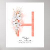 Monogramme de la lettre H Orchidées blanches et he