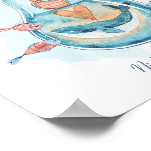 Poster Monogramme de l'ampoule à baleine mignonne (Coin)