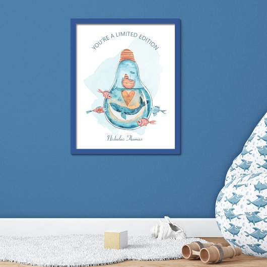 Poster Monogramme de l'ampoule à baleine mignonne