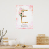 Poster Monogramme de lettre E en feuilles dorées Magnolia (Cuisine)
