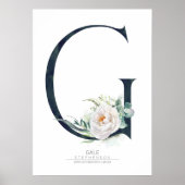 Poster Monogramme de lettre G Fleurs blanches et feuillag (Devant)