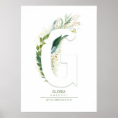 Poster Monogramme de lettre G or feuillage verdure Chic (Devant)