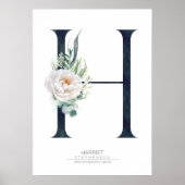 Poster Monogramme de lettre H Fleurs blanches et feuillag (Devant)