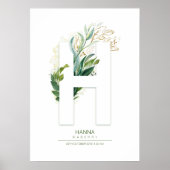 Poster Monogramme de lettre H or feuillage verdure Chic (Devant)
