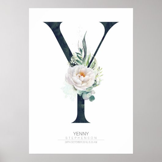 Poster Monogramme de lettre Y Fleurs blanches et verdure (Devant)