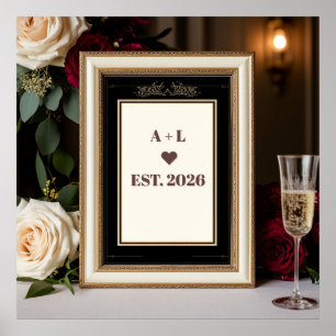 Poster Monogramme de mariage avec cadre de laurier couron