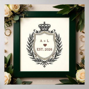Poster Monogramme de mariage classique avec blason de cou