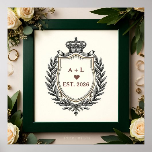 Poster Monogramme de mariage classique avec blason de cou (Devant)