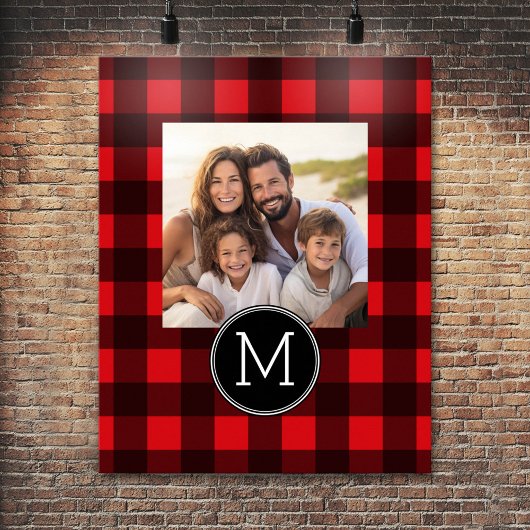 Poster Monogramme de Motif de buffle rouge et noir rustiq