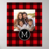 Poster Monogramme de Motif de buffle rouge et noir rustiq (Devant)