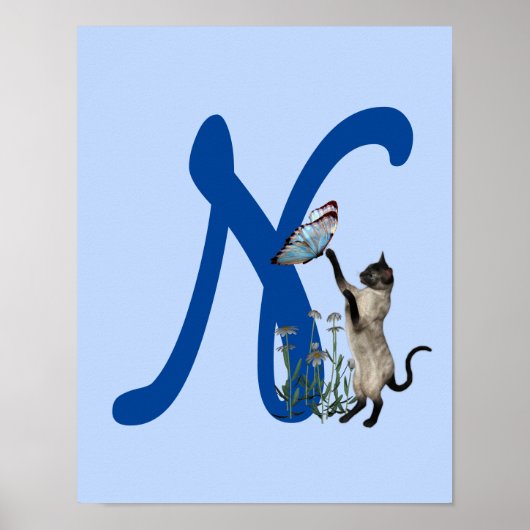 Poster Monogramme de papillon de chat de Siamèse initial  (Devant)
