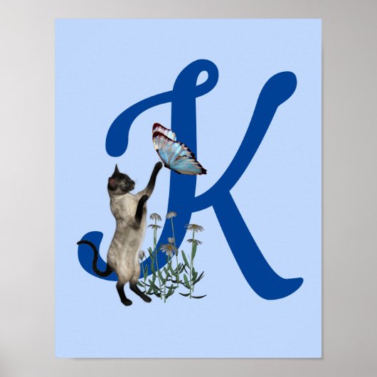 Poster Monogramme de papillon de chats de Siamèse Initial (Devant)