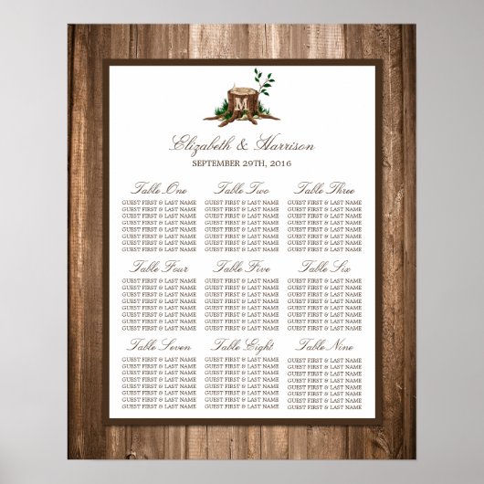 Poster Monogramme de pays Arbre et Mariage de bois Tablea (Devant)