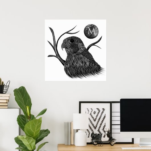 Poster Monogramme de Pleine lune de faucon (Bureau à domicile)