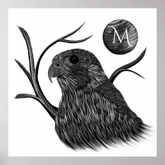 Poster Monogramme de Pleine lune de faucon (Devant)