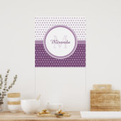 Poster Monogramme de Pois mod violet et blanc avec nom (Cuisine)
