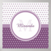Poster Monogramme de Pois mod violet et blanc avec nom (Devant)