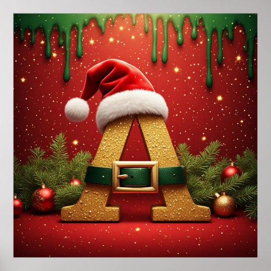 Poster Monogramme de Santa A pour les cadeaux de Noël (Devant)