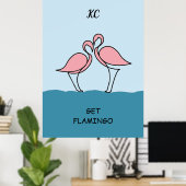 Poster Monogramme Deux Flamants roses roses sur la citati (Bureau à domicile)