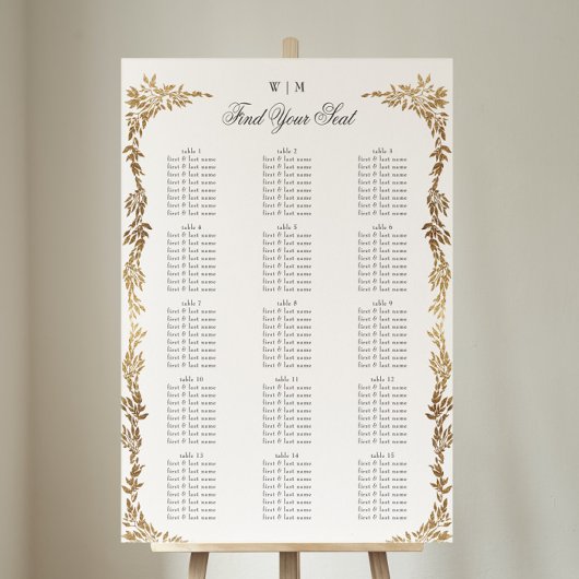 Poster Monogramme d'or classique Mariage de crête botaniq