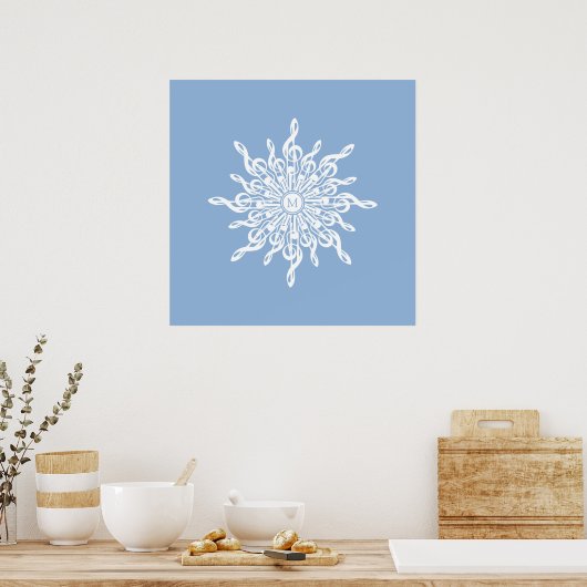 Poster Monogramme d'ornement bleu d'hiver G-Clef Snowflak (Cuisine)
