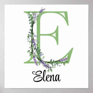 Poster Monogramme E Lavande Eucalyptus