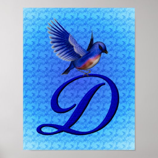 Poster Monogramme élégant Bluebird D initial (Devant)
