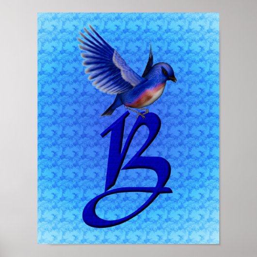 Poster Monogramme élégant de Bluebird initial B (Devant)