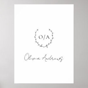 Poster Monogramme Élégant de crête de couronne classique 