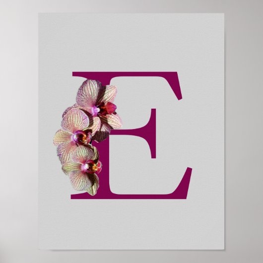 Poster Monogramme élégant d'orchidée initiale E personnal (Devant)