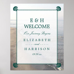 Poster Monogramme élégant et mariage Turquoise sur la pla