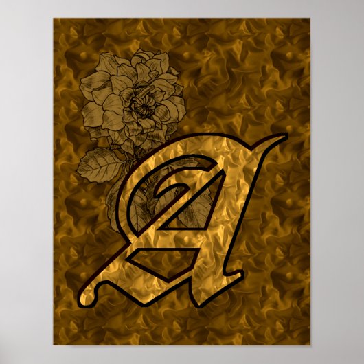 Poster Monogramme élégant initiale A Fleur de pivoine en (Devant)