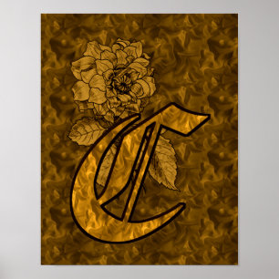 Poster Monogramme Élégant Initiale C Fleur de Pivoine en