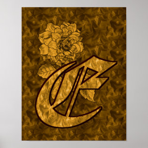 Poster Monogramme Élégant Initiale E Fleur de Pivoine en