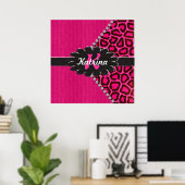 Poster Monogramme en cuir noir sur Cheetah rose (Bureau à domicile)